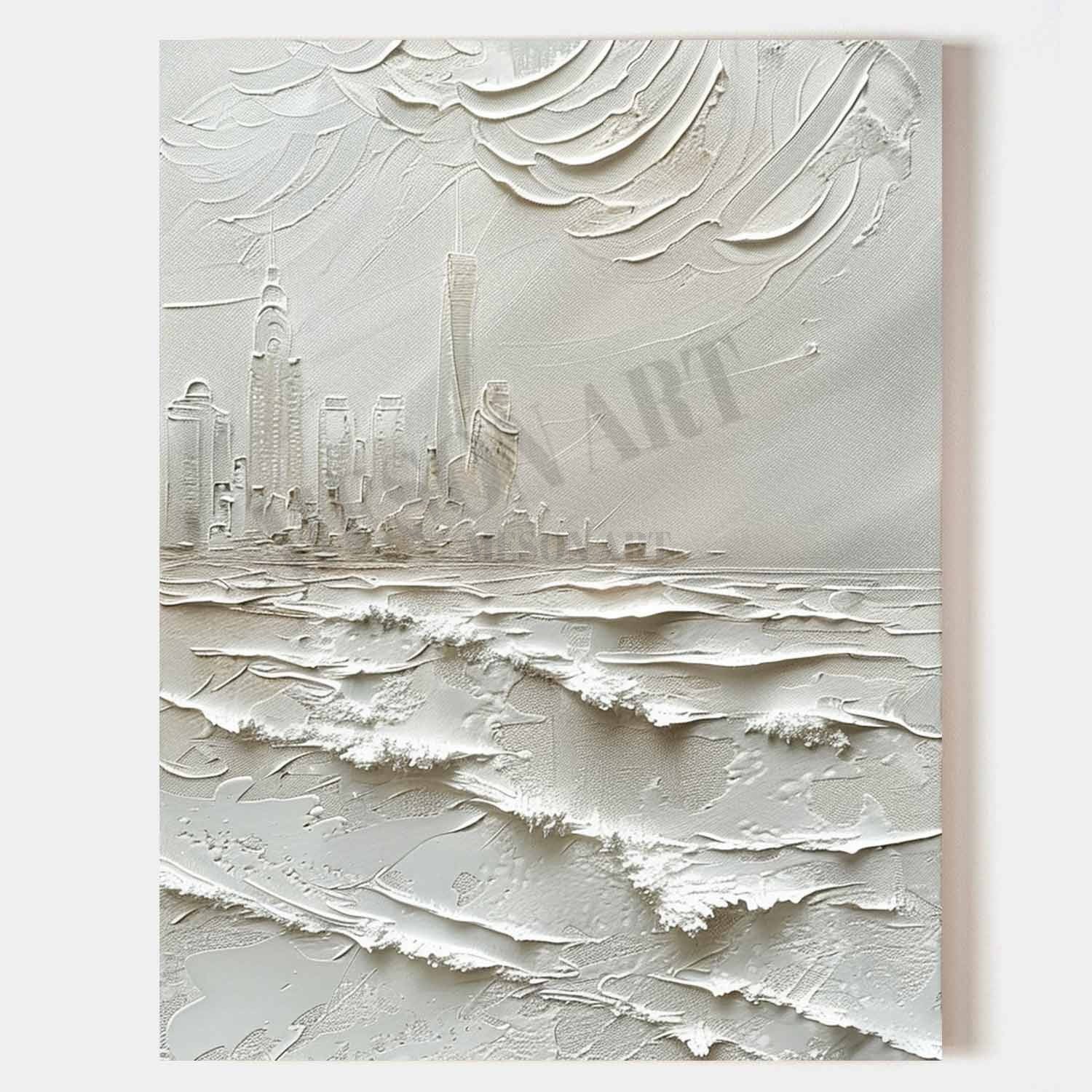 Burj Khalifa Abstract Texture Painting White Burj Khalifa City Texture Wall Art Burj Khalifa Art Canvas