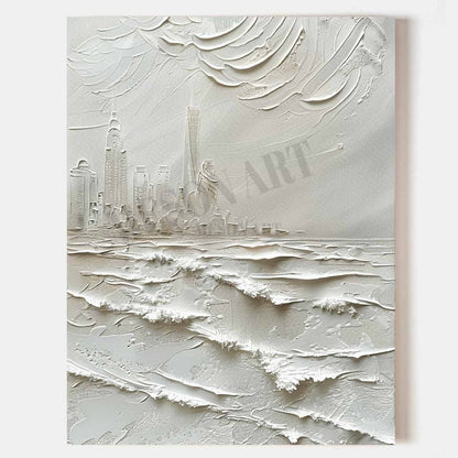 Burj Khalifa Abstract Texture Painting White Burj Khalifa City Texture Wall Art Burj Khalifa Art Canvas