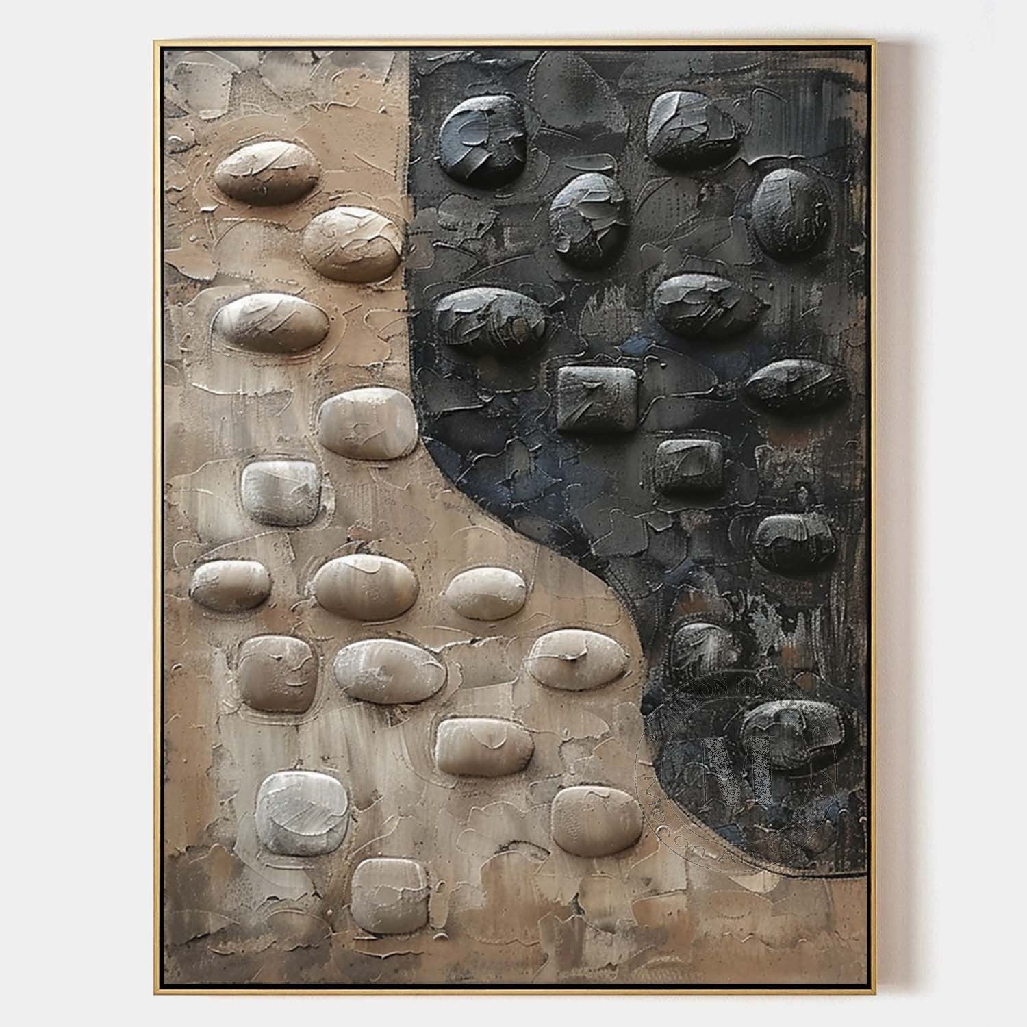 Large 3D Black and White Textured Painting Wabi-Sabi Art Black and White Abstract Wall Art