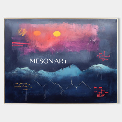 Large Modern Blue Abstract Landscape Canvas Art for Sale Landscape Minimalist Wall Painting