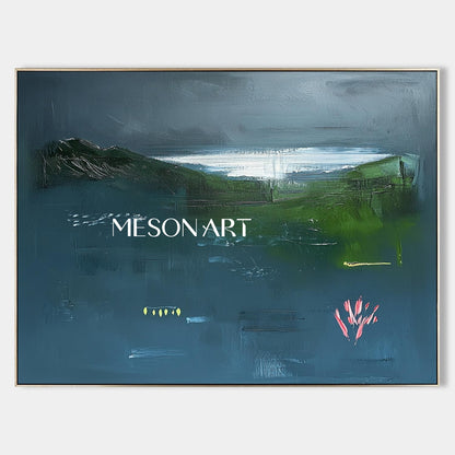 Modern light blue and green abstract canvas art for sale Light blue and green landscape paintings