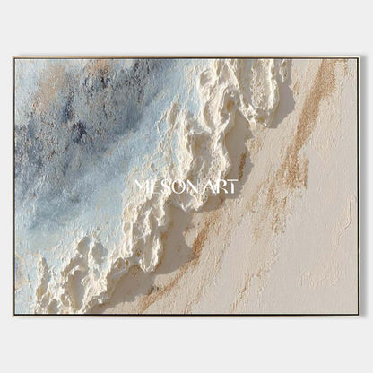 Large 3D Wave Texture Painting on Canvas White Plaster Wall Art