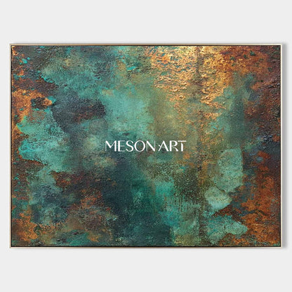 Large Abstract Green and Bronze Art for Bathroom Texture Wall Decor