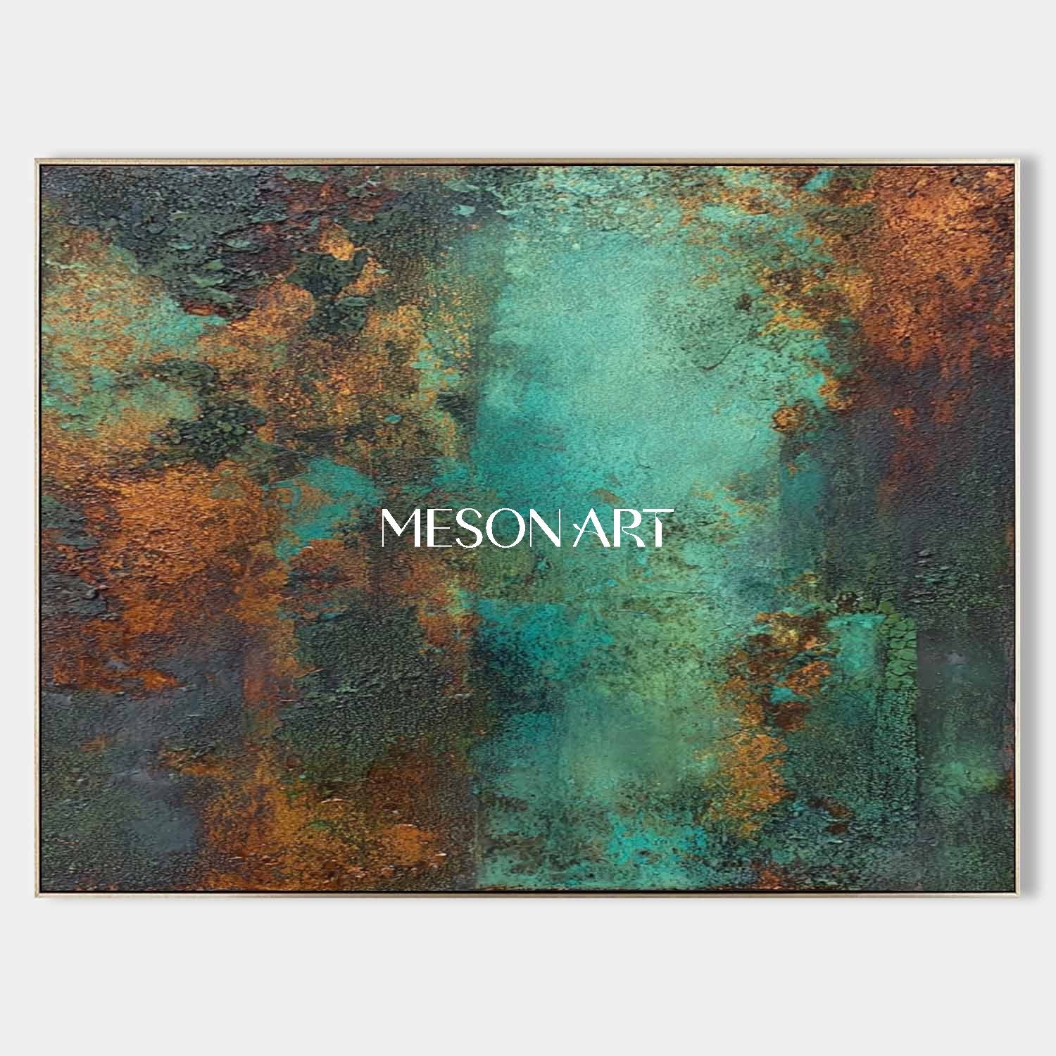Big Green and Bronze Abstract Texture Art Fireplace Canvas Wall Decor