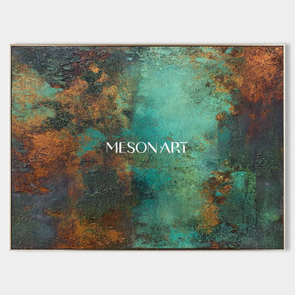 Big Green and Bronze Abstract Texture Art Fireplace Canvas Wall Decor