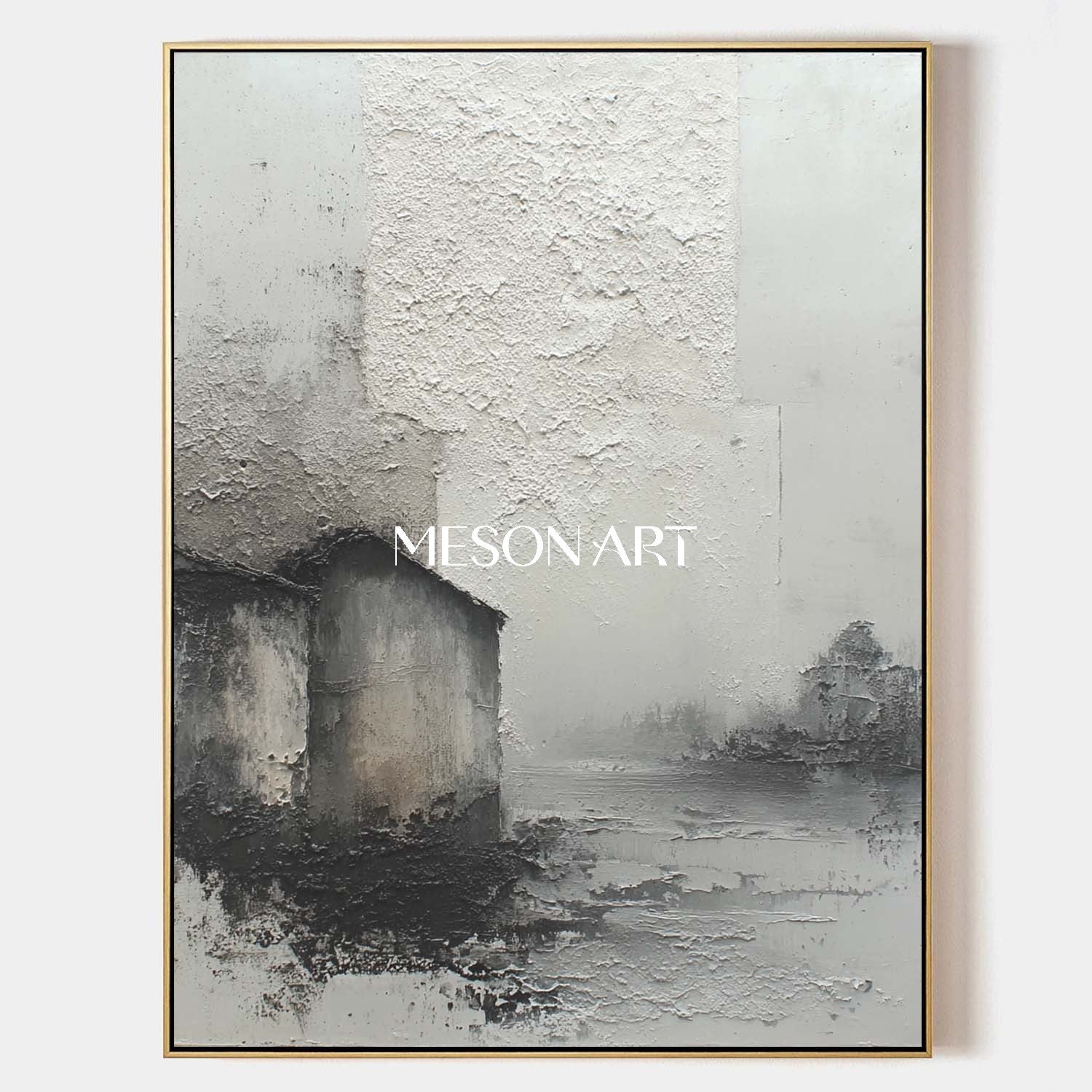 Gray And Black Abstract Texture Landscape Painting Wabi-Sabi Art Décor