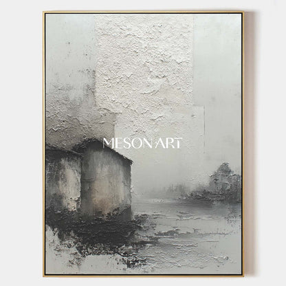 Gray And Black Abstract Texture Landscape Painting Wabi-Sabi Art Décor
