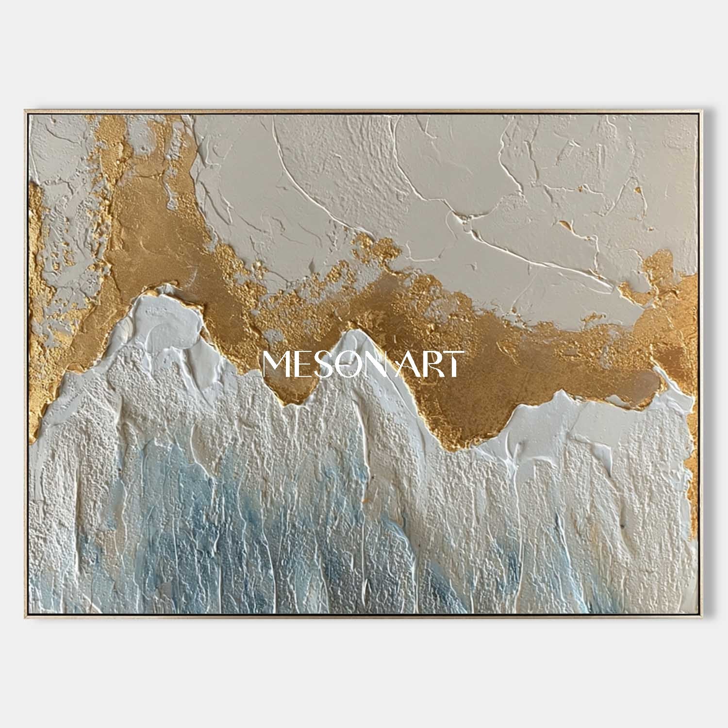 3D White and Gold Wave Texture Painting Plaster Abstract Wall Art