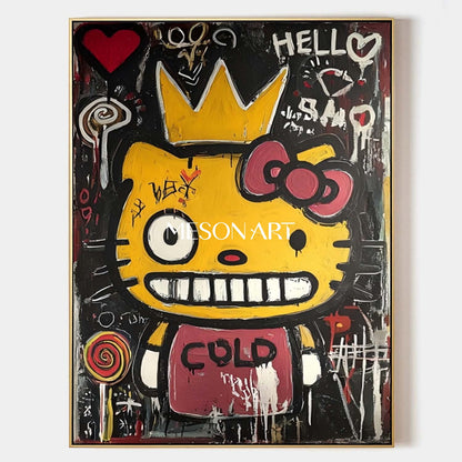 Yellow Urban Street Art Cat Original Painting Large Wall Art Bedroom