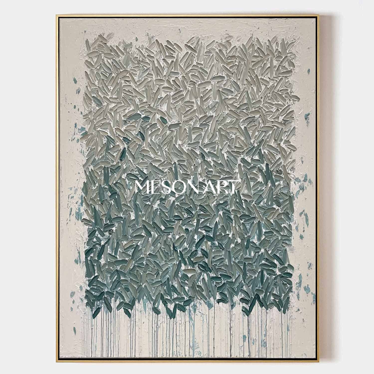 Abstract Expressionism Oil Painting Grey-Blue Green Textured Wall Art