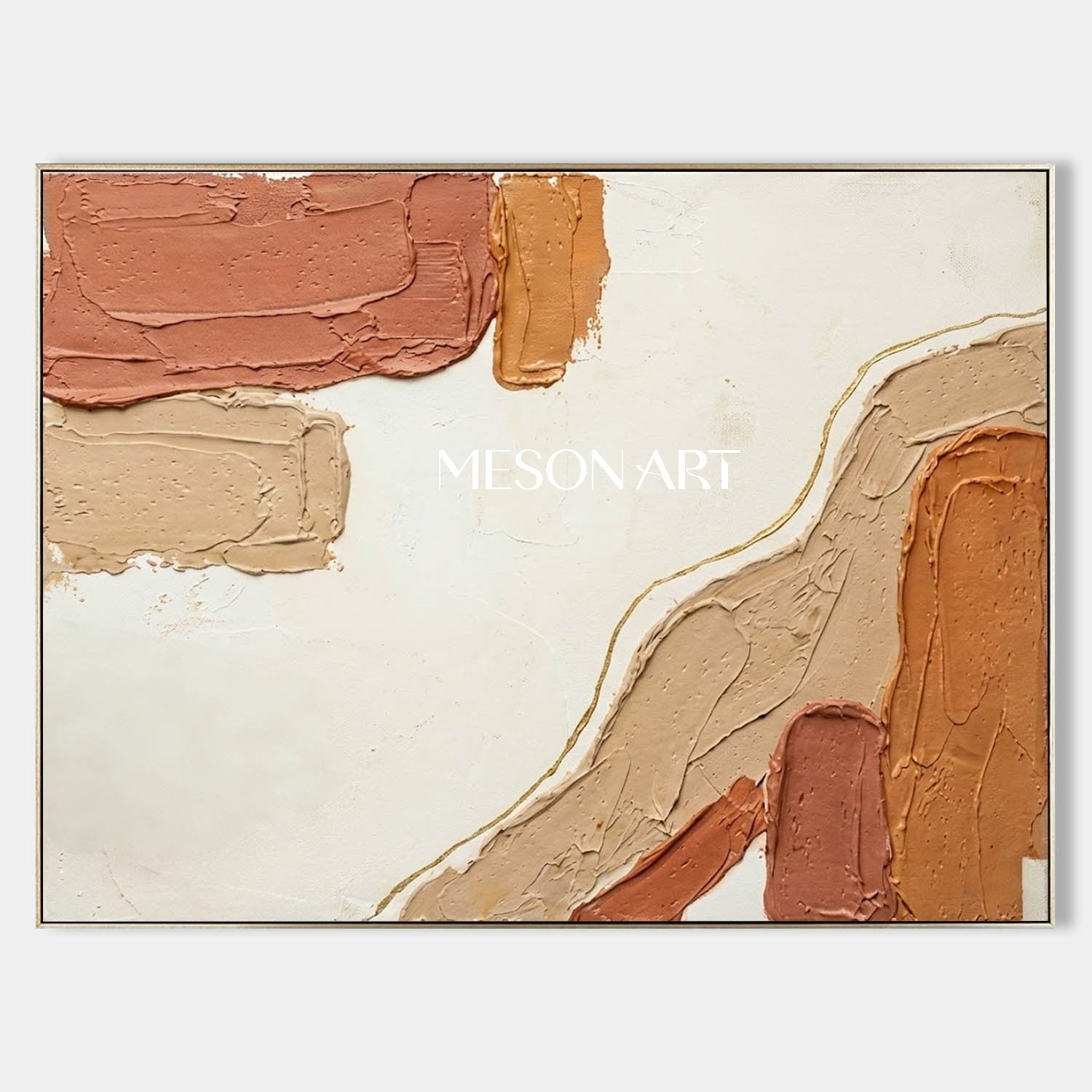 Terracotta & Beige Textured Abstract Art | Earth Tone Boho Canvas with Gold Line