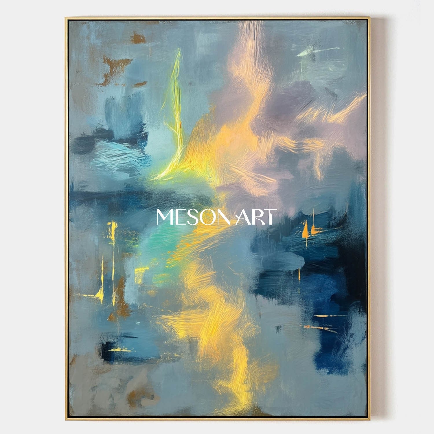 Dreamy Blue Abstract Art Handmade Painting Rich Texture Living Room