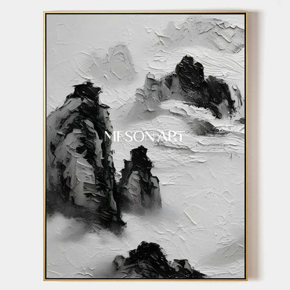 Buy Minimalist Textured Black and White Large Oil Painting Living Room