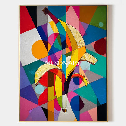 Modern Pop Art Banana Painting Vibrant Geometric Canvas Living Room