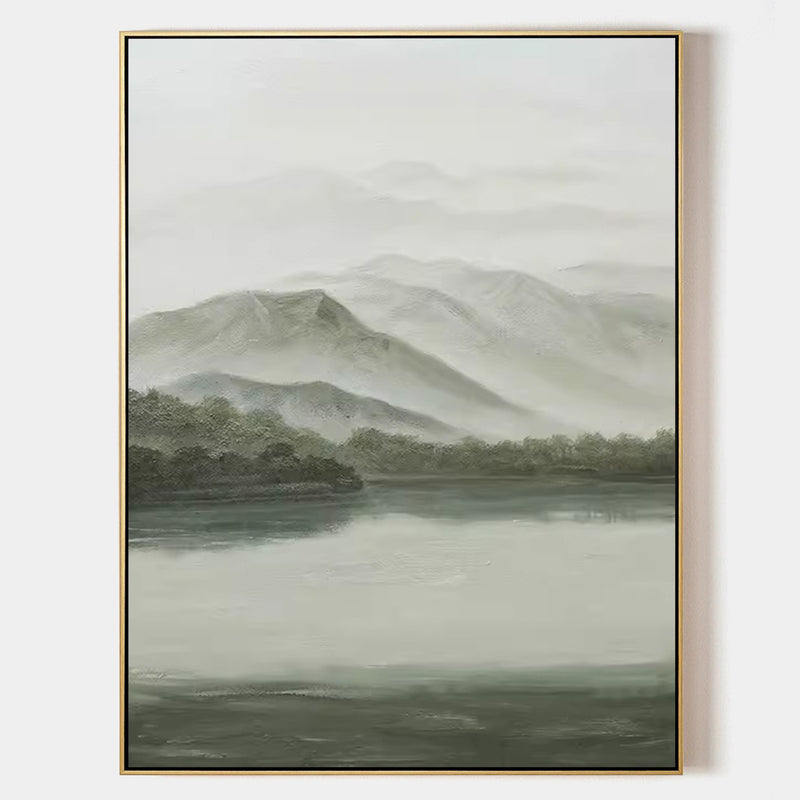 Gray and Green Landscape Oil Painting Gray and Green Landscape Wall Art Wabi-Sabi Interior Design