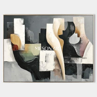 Buy Abstract Geometric Oil Painting Black White Cubist Modern Canvas