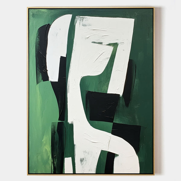 White and Green Minimalist Abstract Oil Painting White and Green Minimalist Canvas Wall Art for Sale