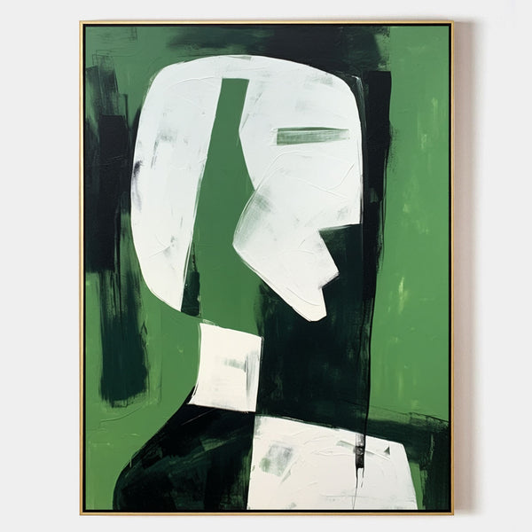 Green And White Contemporary Minimalist Canvas Art Abstraction Green And White Textured Painting