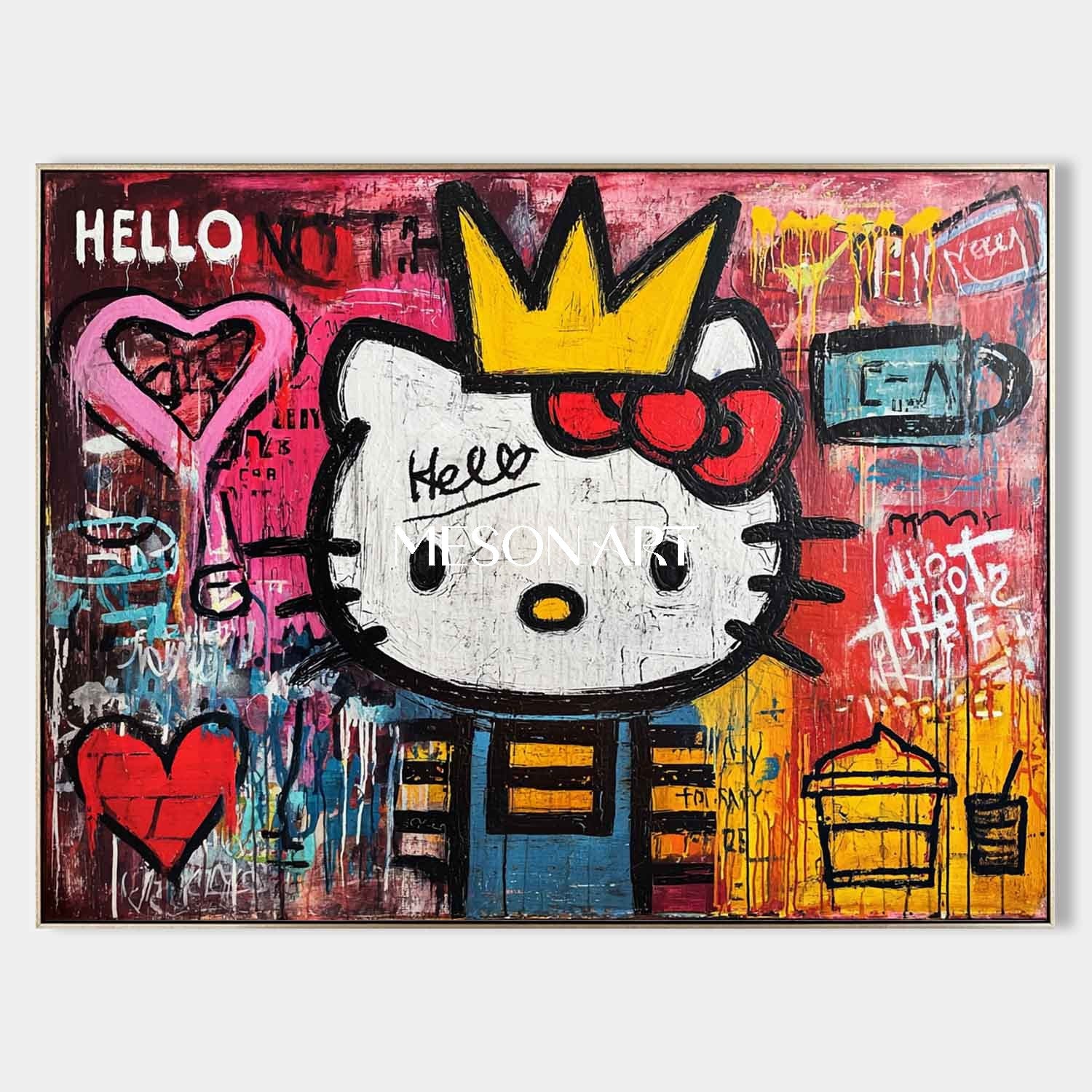 Vivid Pink Heart Graffiti Art Original Painting Modern Street Canvas