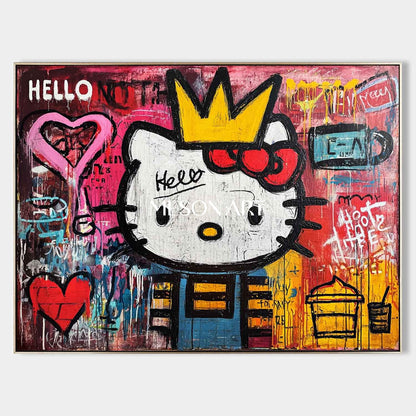 Vivid Pink Heart Graffiti Art Original Painting Modern Street Canvas