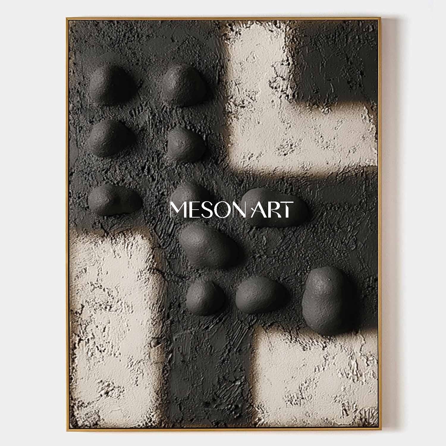 Modern Black & White 3D Wall Art – Large Textured Canvas for Minimalist Living Rooms, Office Spaces
