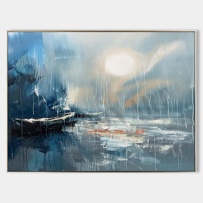 Large Blue Sea Sailing Boat Night Canvas Art Blue Sea Sailing Boat Night Landscape Wall Art Decor