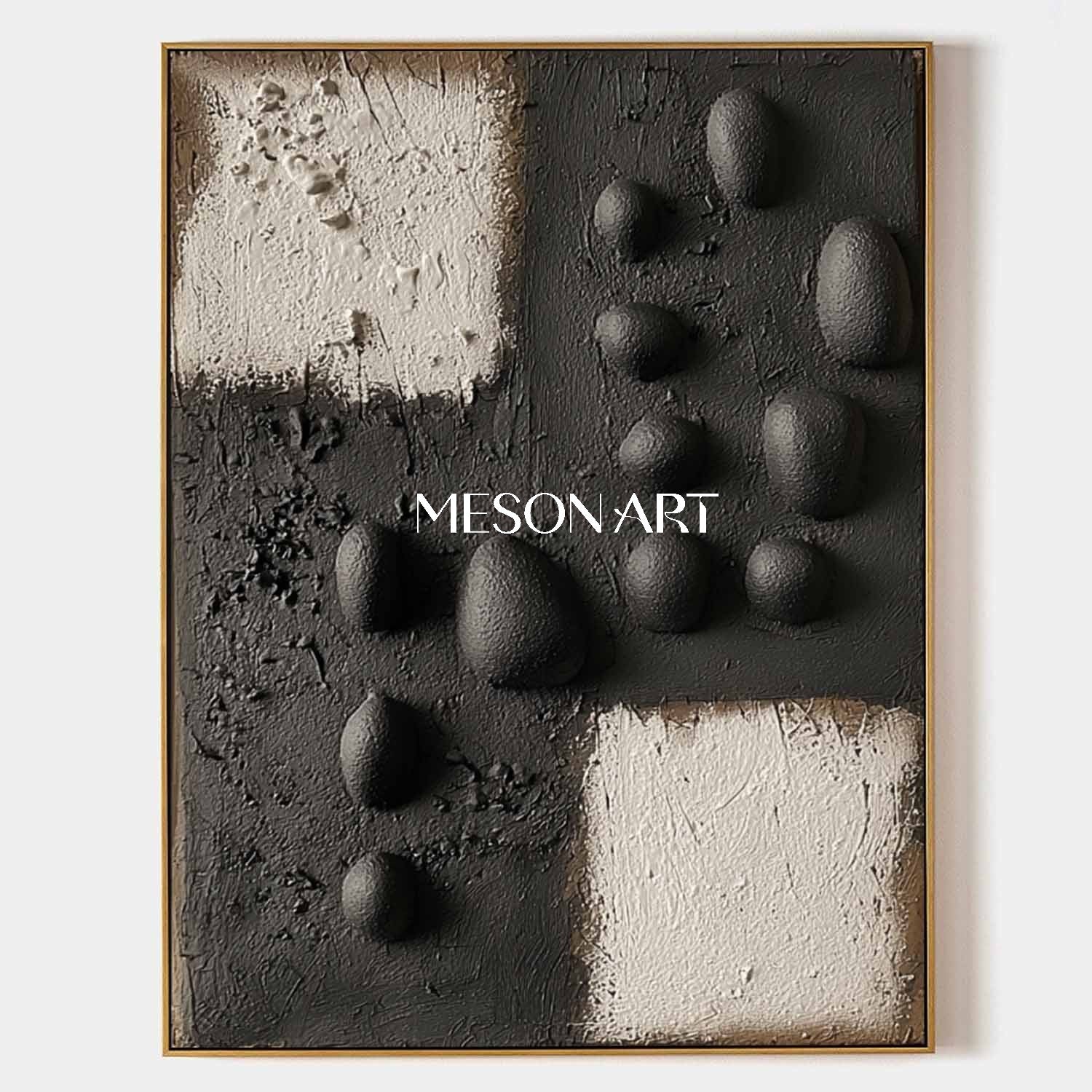 Handcrafted Monochrome 3D Texture Art – Unique Black & White Wall Accent for Modern Dining Rooms