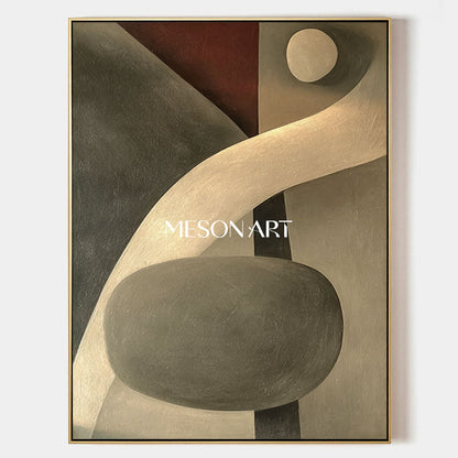 Warm Gray Abstract Textured Oil Painting Canvas Framed Art Entryway