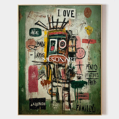 Basquiat Style Green Grafitti Abstract Wall Art Canvas Bedroom On Sale