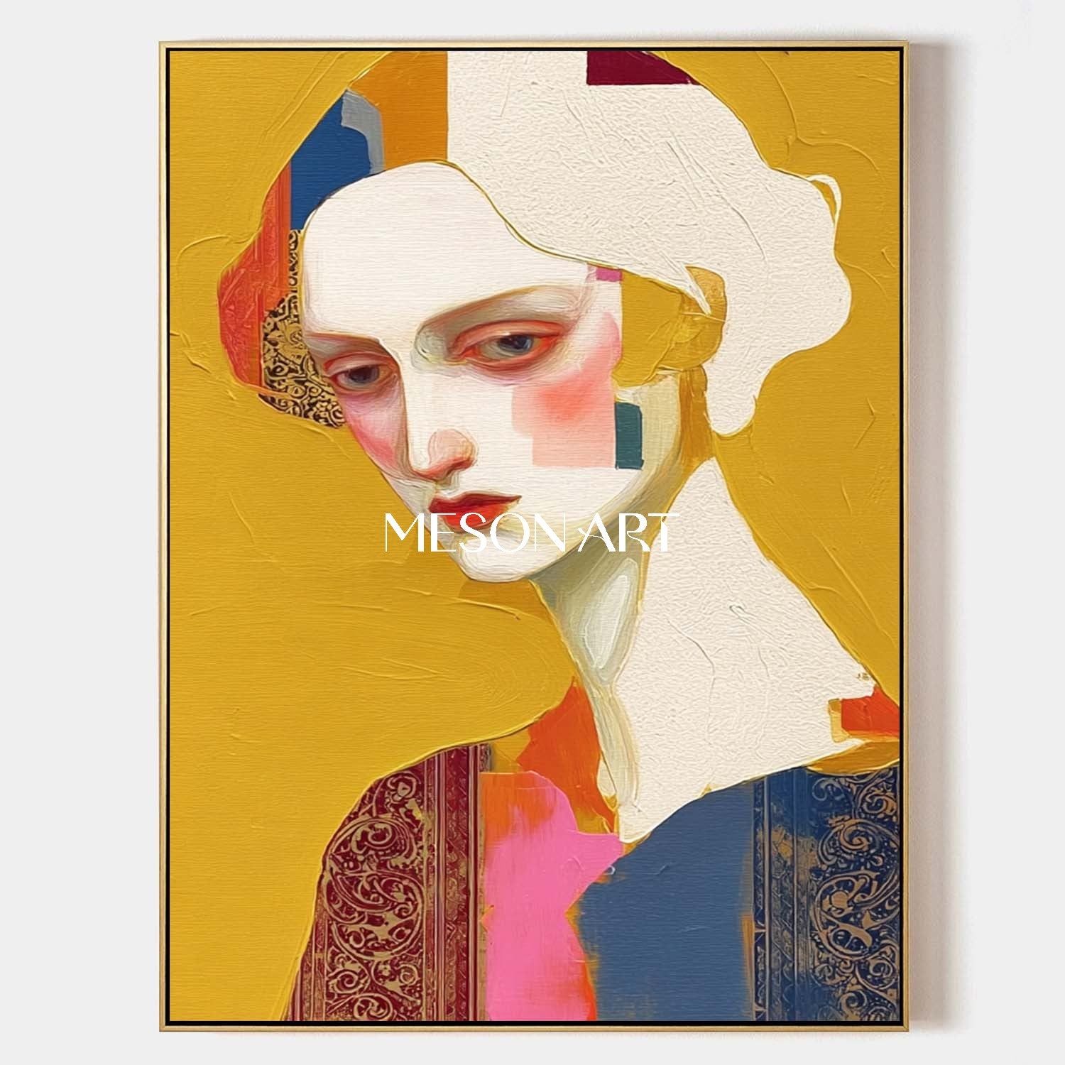 Gelb Zeitgenössische handgemachte Malerei gerahmt Esszimmer Wandkunst