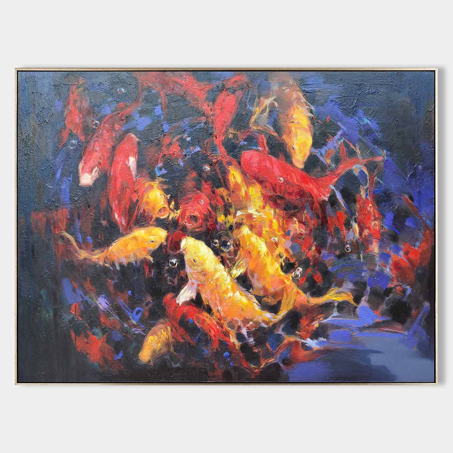 Large Realism Koi Fish Painting Colorful Wall Art Lucky Feng Shui Art