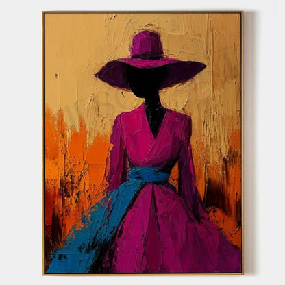 Large Modern Female Abstract Canvas Art Contemporary Palette Abstract Girl Wearing Hat Wall Art