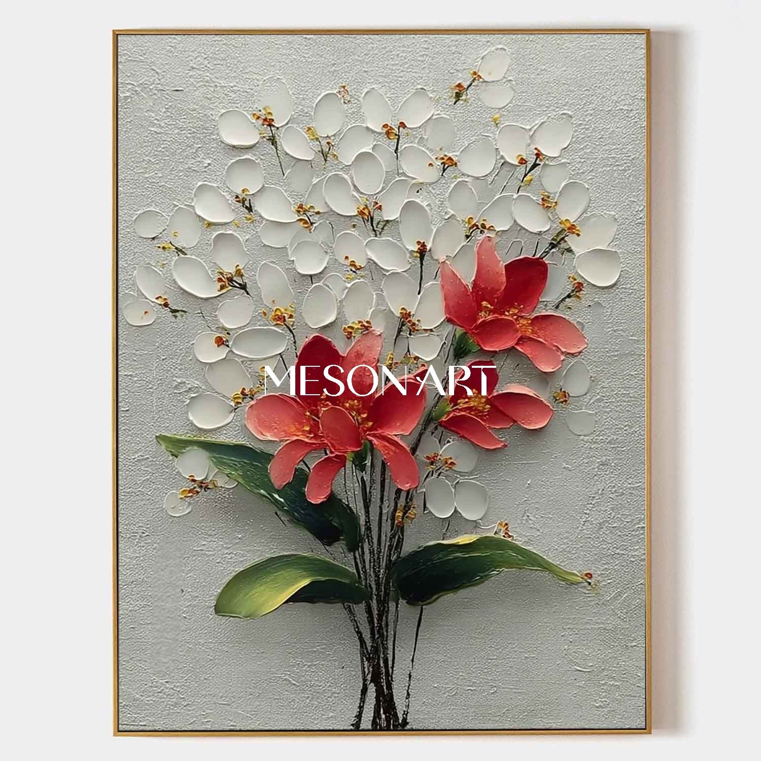 Bedroom Flower Canvas Decor Hand-Painted Floral Wall Art Monochrome Botanical Canvas