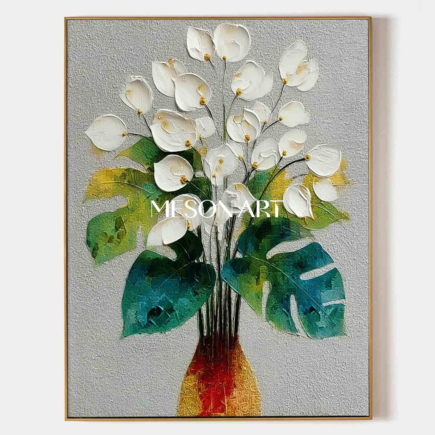 Large Flower Artwork for Modern Spaces Framed Flower Canvas Art Blooming Flower Painting