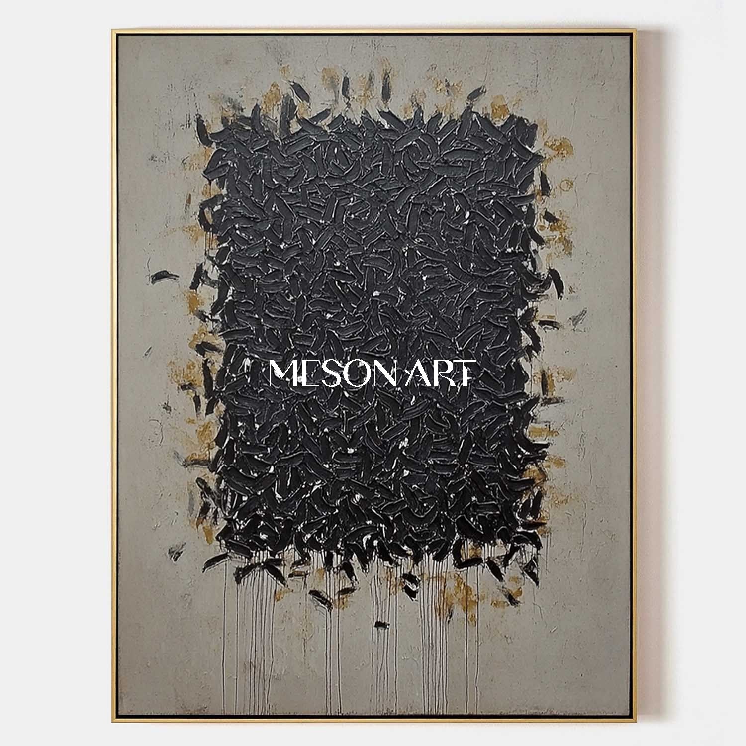 Handmade Black Abstract Painting Wabi-Sabi Style Minimalist Decor