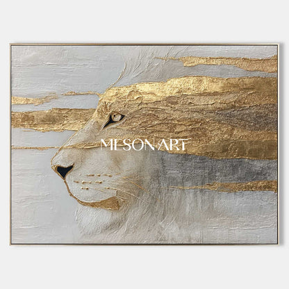 Golden Lion Abstract Painting Textured Animal Canvas Wall Art for Living Room