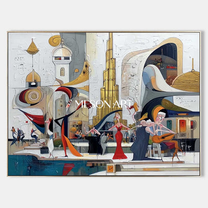 Colorful Cubism Abstract Painting Oversized Horizontal Wall Art