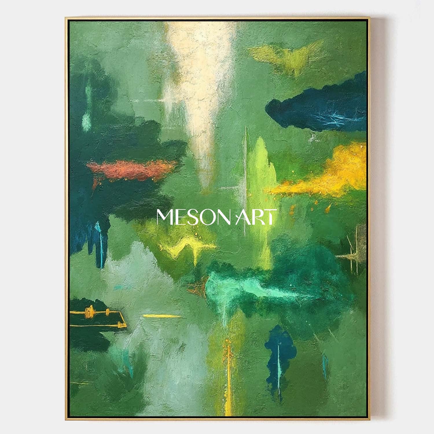 鮮やかな風景キャンバス緑抽象絵画大きな森の壁アート – MesonArt