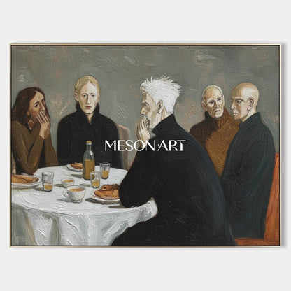 Gray Modern Expressionist Art Large Framed Wall Canvas Dining Room