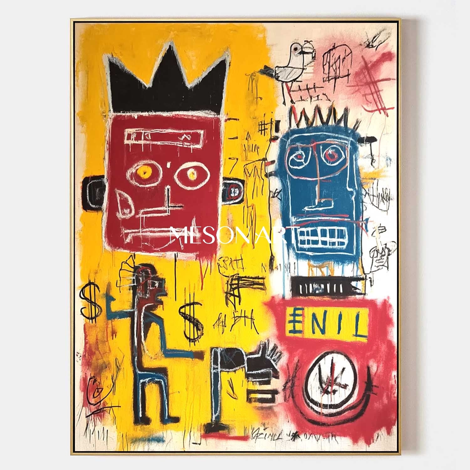 Yellow Urban Abstract Canvas Basquiat Large Street Art Bold Pop Canvas