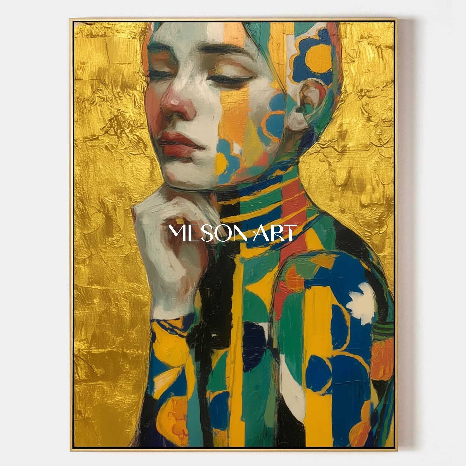 Luxury Gold Klimt Abstract Art Portrait Vertical Custom Oil Artwork