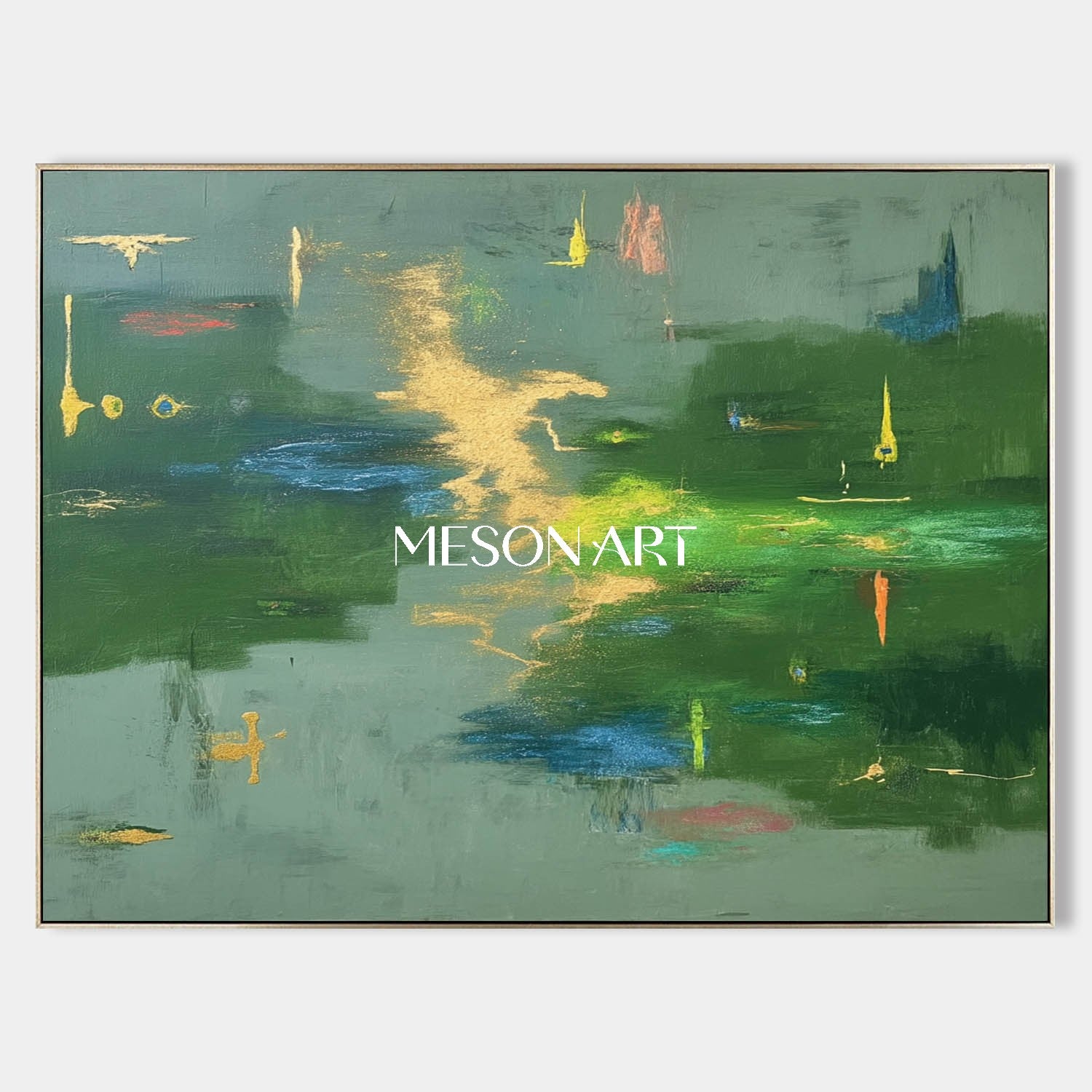 Large Abstract Green Painting Contemporary Colorful Wall Art Entryway