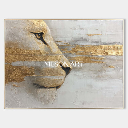 Large Lion Canvas Wall Art Hand-Painted Golden Abstract Animal Painting