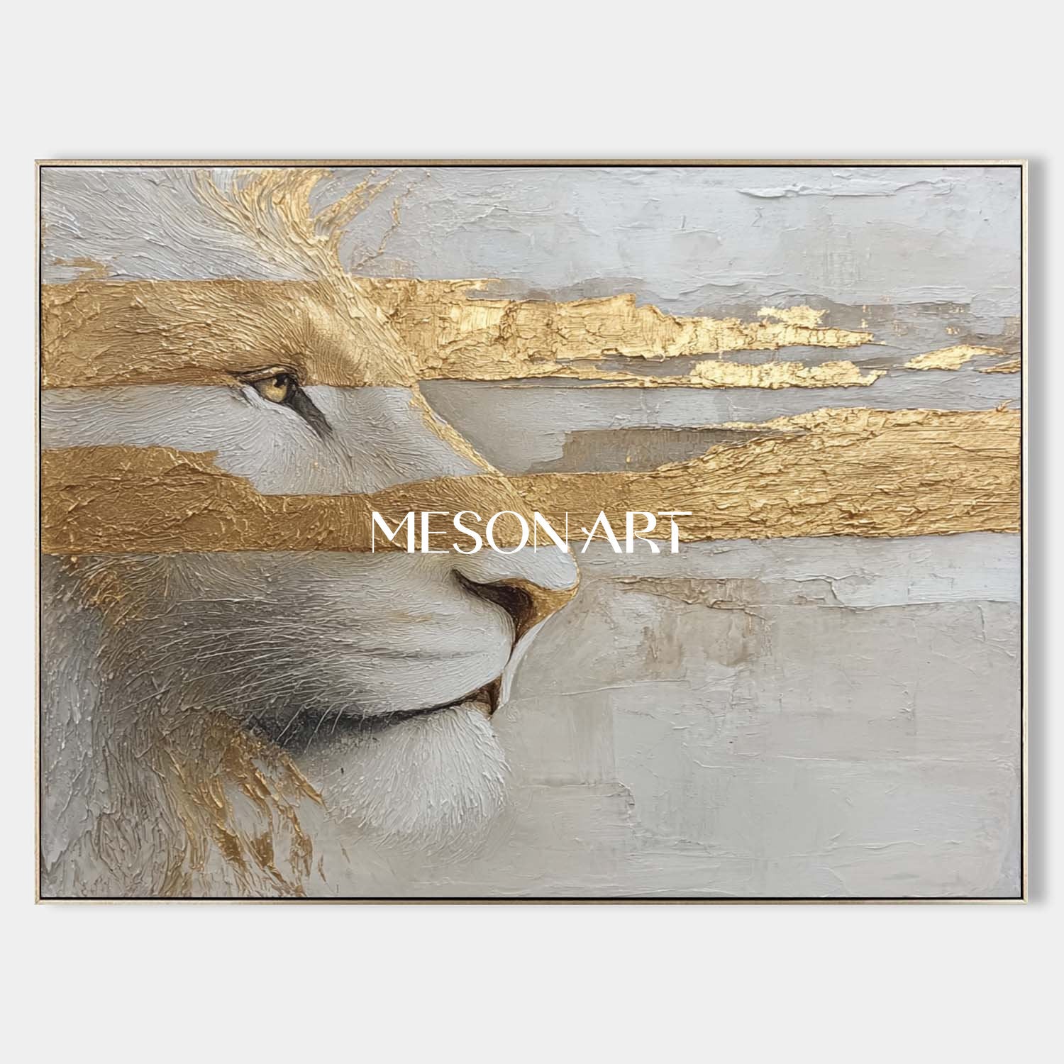 Luxury Lion Wall Art Golden Abstract Animal Painting for Modern Home Decor