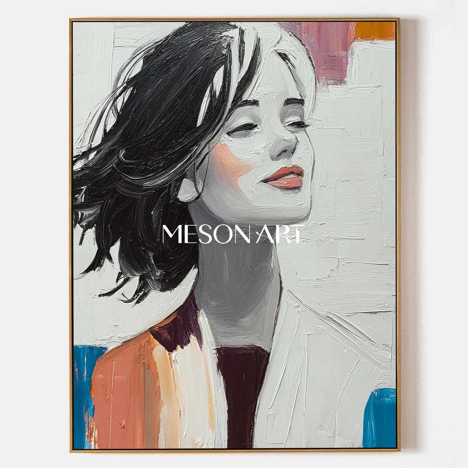 Surrealist Woman Oil Painting – Conceptual Female Portrait Wall Art