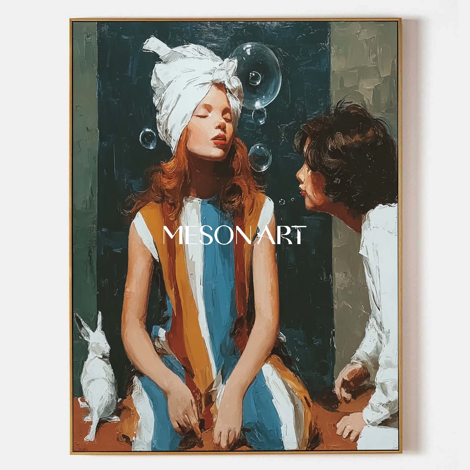 Surreal Girl Blowing Bubbles – Dreamlike Wall Art Canvas | Mesonart