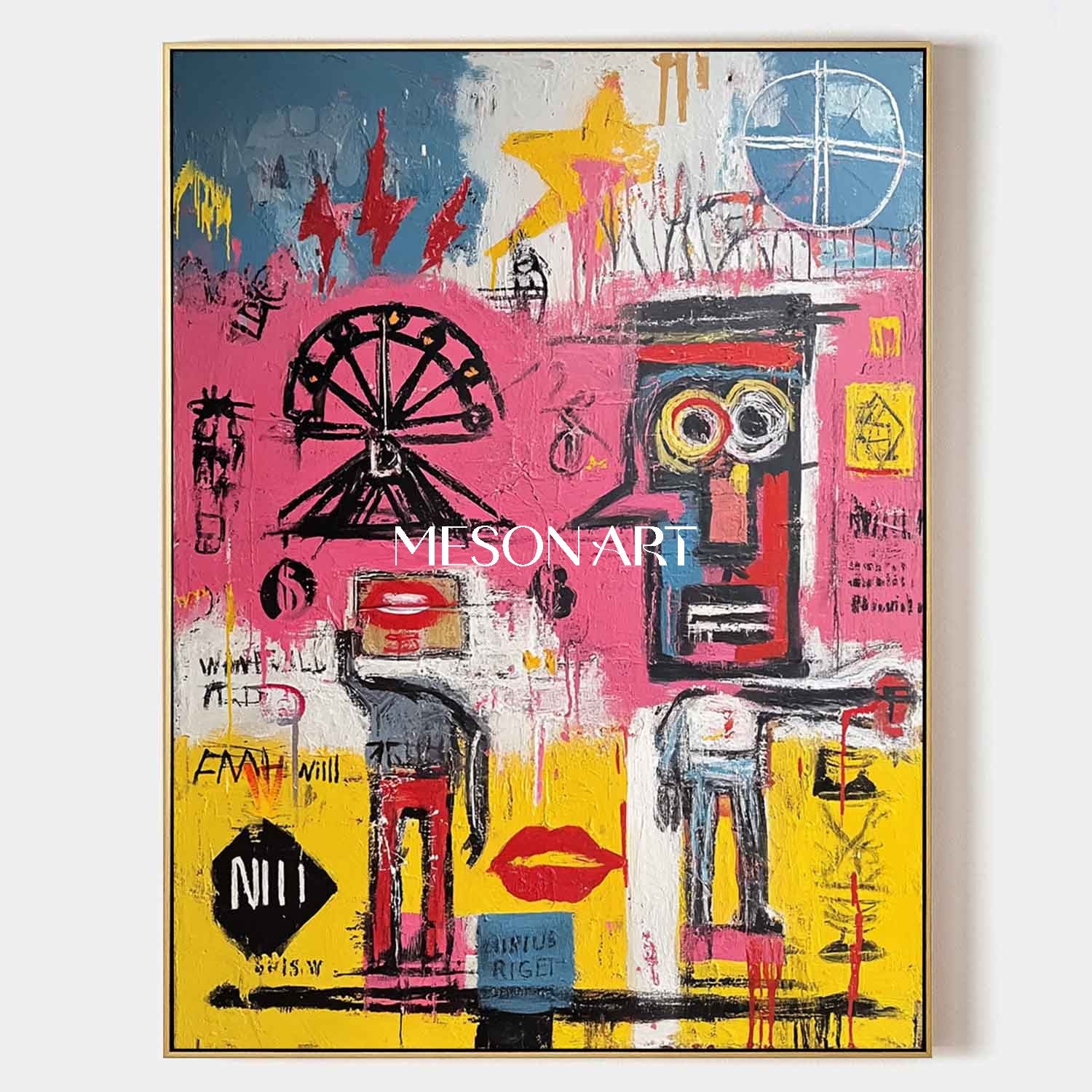 Colorful Basquiat Style Graffiti Art Original Painting Framed Entryway