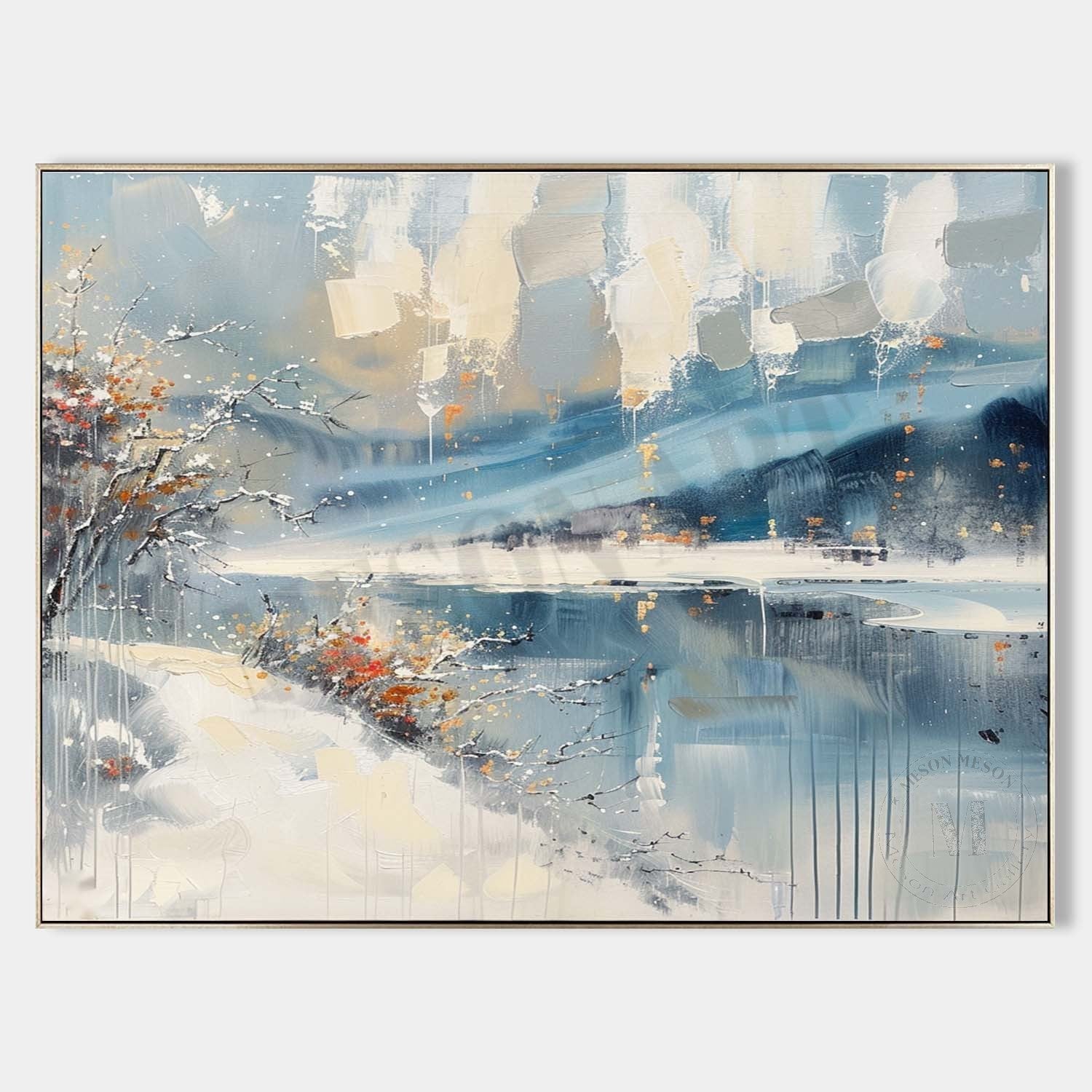 Lakeside Scenery Abstract Canvas Art Snow Landscape Texture Wall Art Decor Snow Landscape Painting