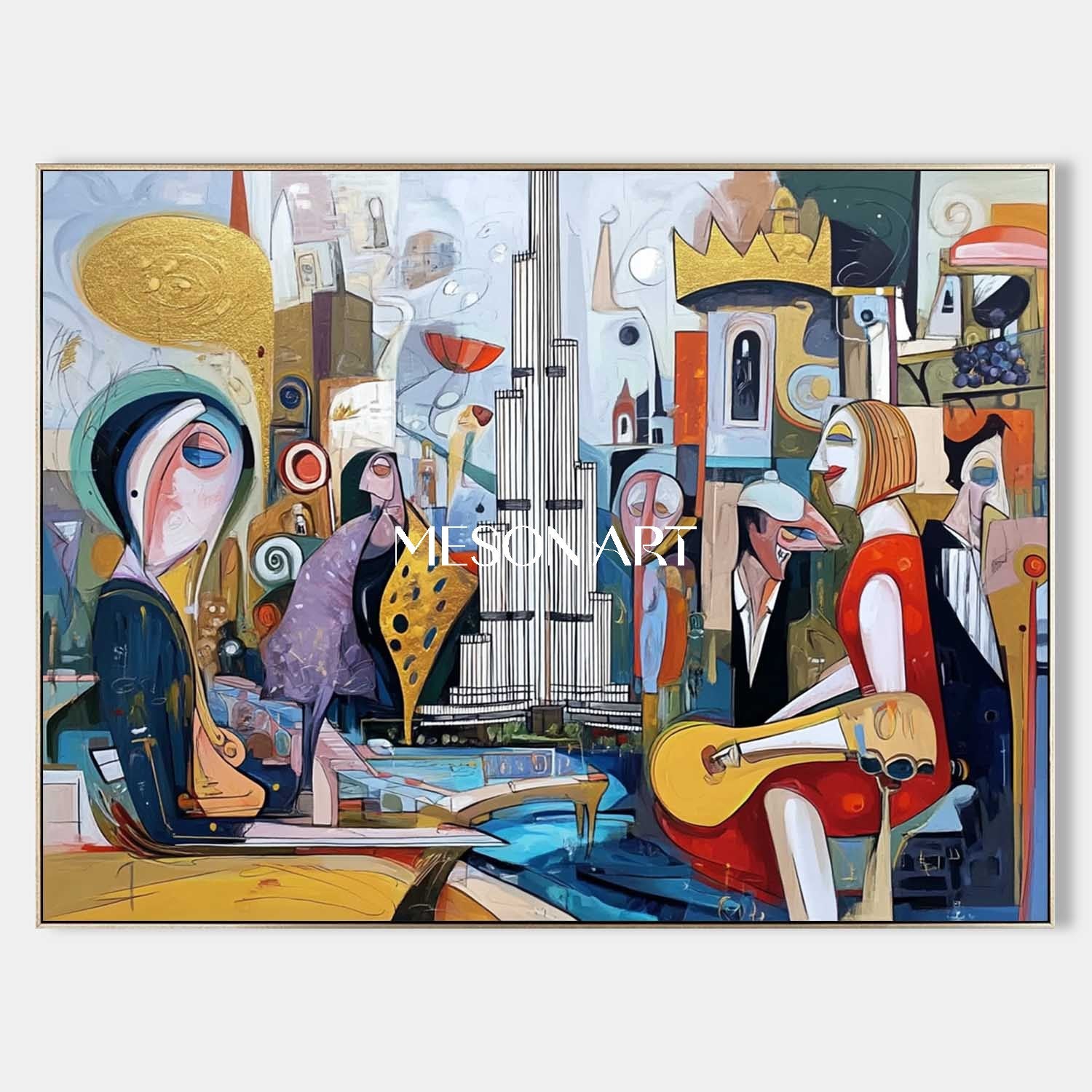 Picasso Style Cubist Figurative Painting Wall Art Decor for Restaurant