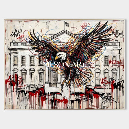 White House Bald Eagle Street Art Canvas Modern Graffiti Wall Decor Painting